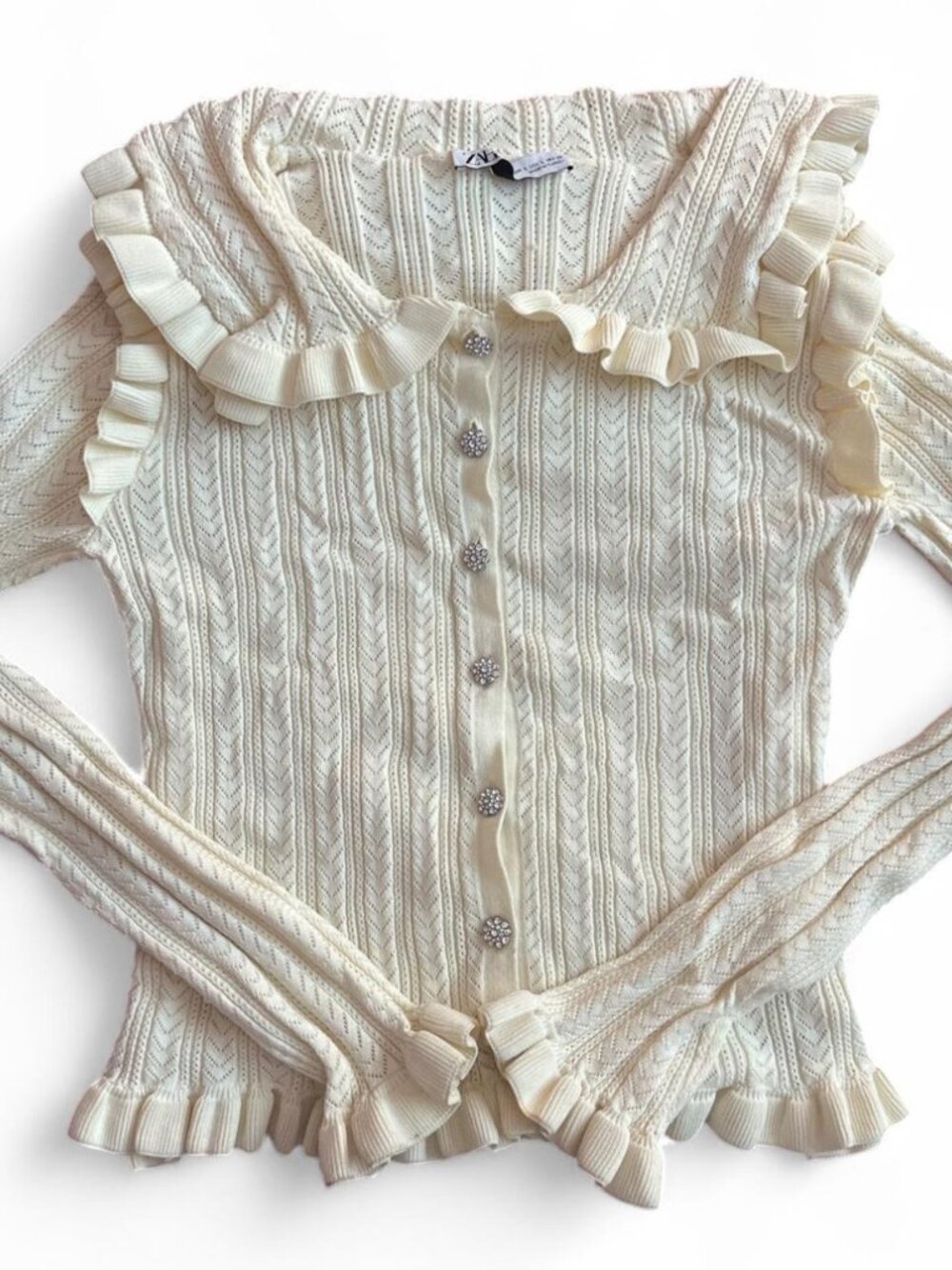 Zara Women's Cream and Yellow Cardigan Size Large